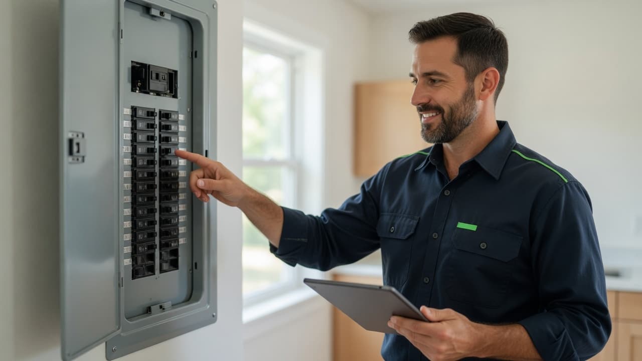 Electrician checking available breaker space in a home electrical panel